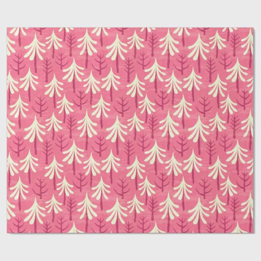 Modern roze witte kerstboom patroon cadeaupapier (Vlak)