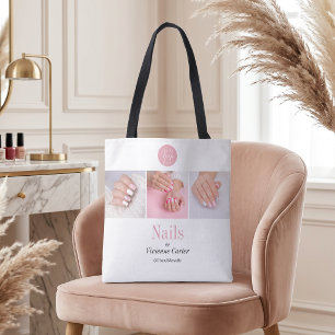 Modern Roze Witte Logo Foto Nagel Salon Tote Bag