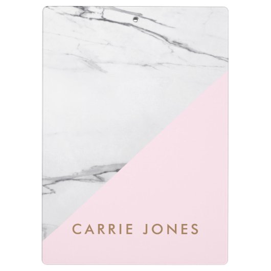 Modern Roze Witte Marmer Business Elegant Klembord (Achterkant)