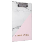 Modern Roze Witte Marmer Business Elegant Klembord (Rechts)