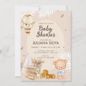 Modern Roze Witte Teddybeer Bloemontwerp Kaart (Voorkant)