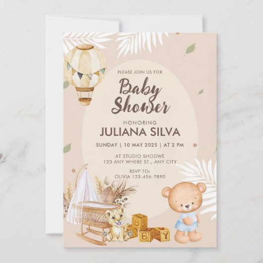 Modern Roze Witte Teddybeer Bloemontwerp Kaart (Voorkant)