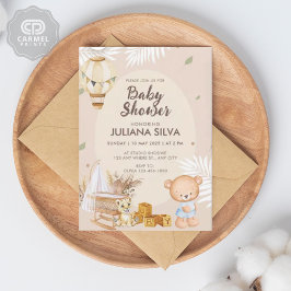 Modern Roze Witte Teddybeer Bloemontwerp Kaart