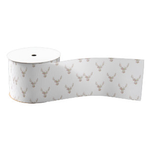 Modern Roze Witte Vintage Floral Deer Head Grosgrain Lint