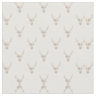 Modern Roze Witte Vintage Floral Deer Head Stof