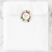 Modern Roze & Witte Waterverf Bloemen Dank u Ronde Sticker (Tas)