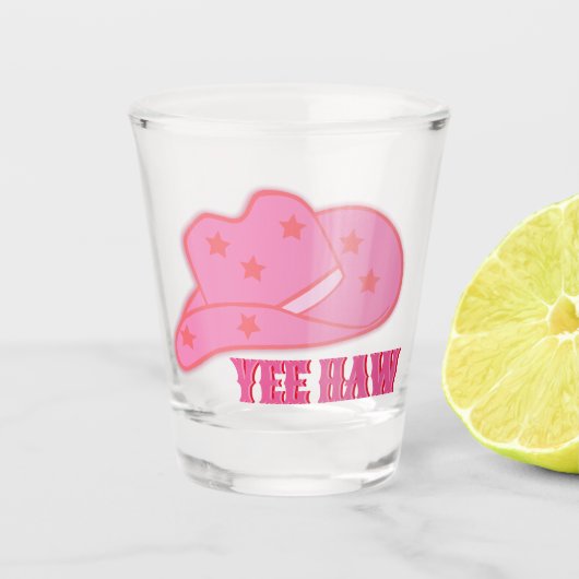 Modern Roze Yee Haw Cowgirl Cowboy Pet Rodeo Shot Glas (Voorkant)
