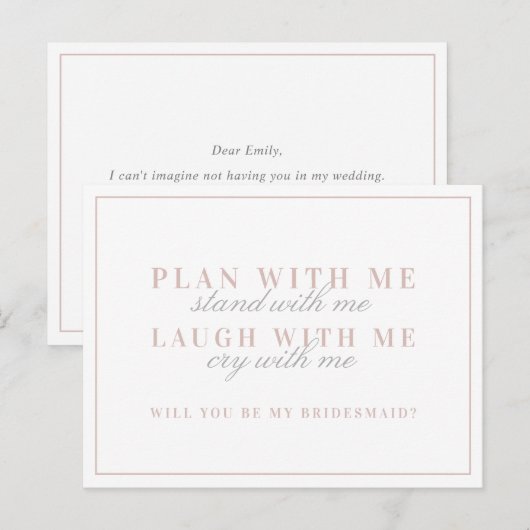 Modern Roze zal je mijn Bridesmaid zijn Uitnodiging Briefkaart (Voorkant / Achterkant)