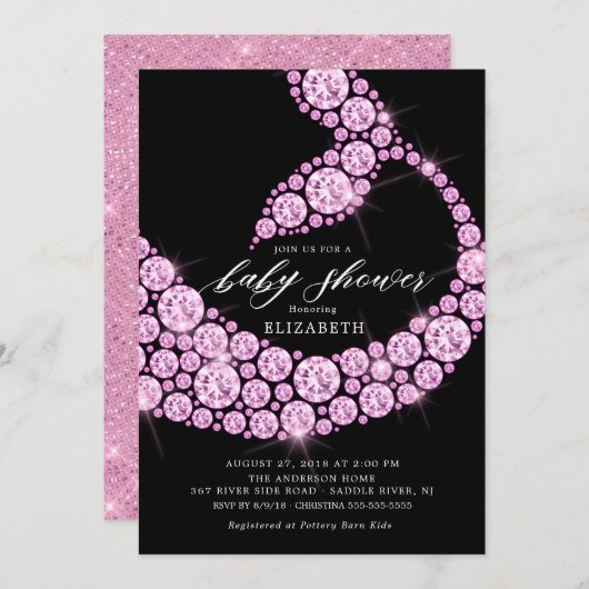 Modern Roze Zeemeermin Baby shower Invitation Kaart (Voorkant / Achterkant)