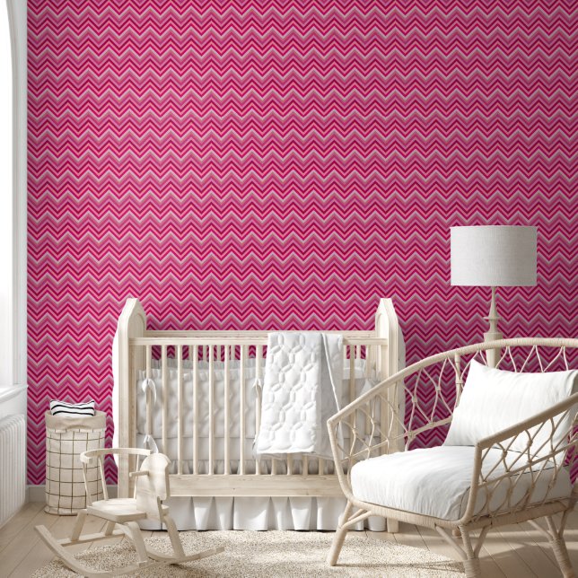 Modern roze Zig Zag gestreept Behang (Kinderen)