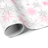 Modern Roze Zilver Glitter Sneeuwvlok Kerstmis Cadeaupapier (Rol Hoek)