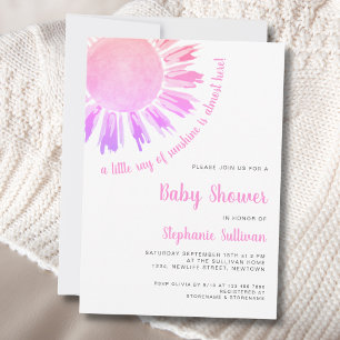 Modern Roze Zonneschijn Meisje Baby shower Kaart