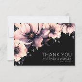 Modern roze zwart bloemenbruiloft bedankkaart (Voorkant)