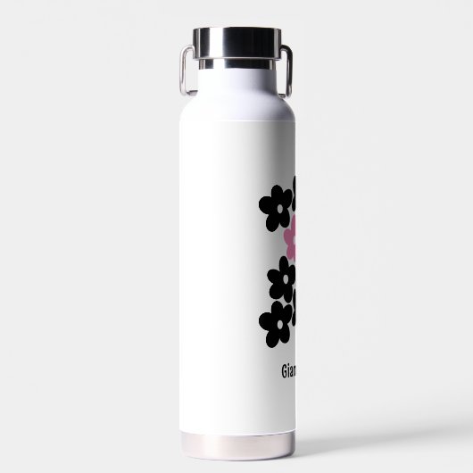 Modern roze zwart bloemig waterfles (Voorkant)