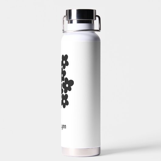 Modern roze zwart bloemig waterfles (Achterkant)