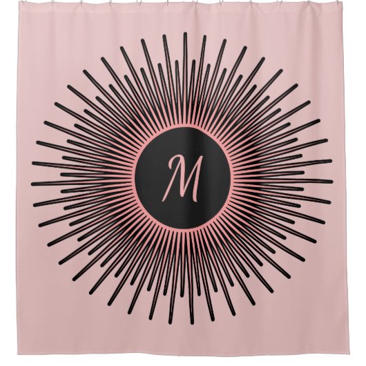 Modern Roze Zwart Elegant Monogrammed Douchegordijn (Voorkant)