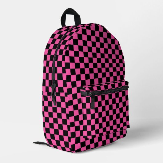 Modern Roze Zwart Geruit Bedrukte Rugzak (Achterkant Hoek Links)