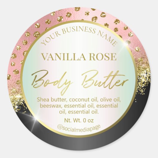 Modern Roze Zwart Goud Body Butter Labels (Voorkant)