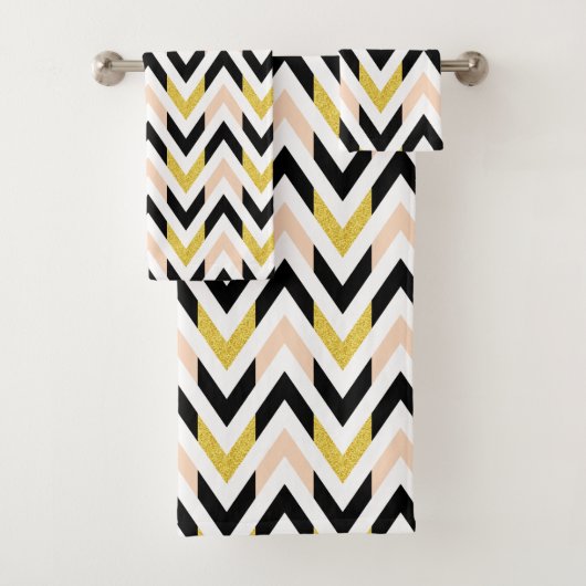Modern Roze Zwart Goud Wit Chevron patroon Bad Handdoek (Insitu)