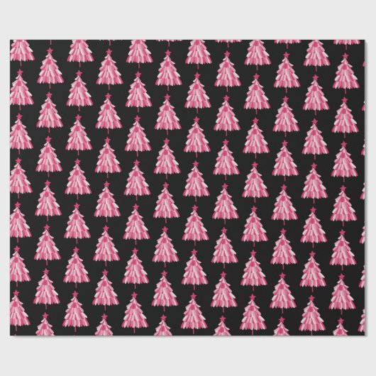 Modern roze zwart kerstboom patroon cadeaupapier (Vlak)