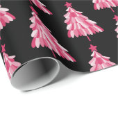 Modern roze zwart kerstboom patroon cadeaupapier (Rol Hoek)