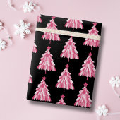 Modern roze zwart kerstboom patroon cadeaupapier