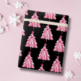 Modern roze zwart kerstboom patroon cadeaupapier