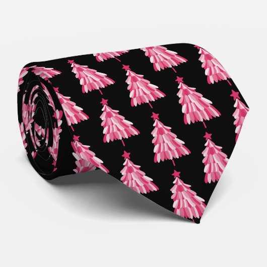 Modern roze zwart kerstboom patroon stropdas (Opgerold)