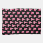 Modern roze zwart kerstboom patroon theedoek (Horizontaal)