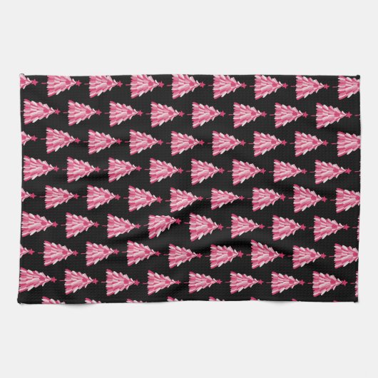 Modern roze zwart kerstboom patroon theedoek (Horizontaal)