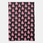 Modern roze zwart kerstboom patroon theedoek (Verticaal)