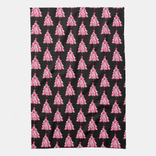 Modern roze zwart kerstboom patroon theedoek (Verticaal)