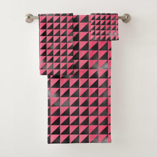 Modern roze zwart metallisch smerig geometrisch pa bad handdoek (Insitu)