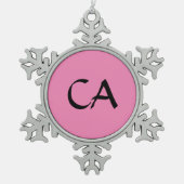 Modern Roze Zwart Monogram Initialen Elegant Tin Sneeuwvlok Ornament (Voorkant)