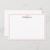 Modern Roze Zwart Monogram Naam Opmerking Kaart (Voorkant / Achterkant)