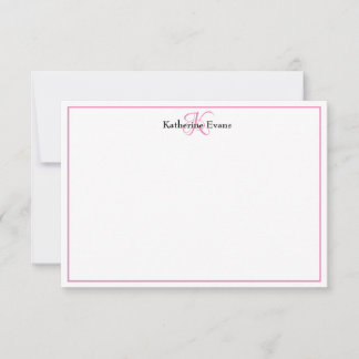 Modern Roze Zwart Monogram Naam Opmerking Kaart