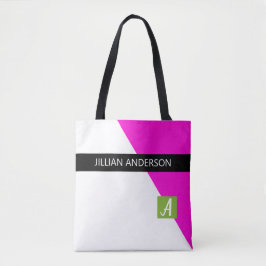 Modern roze zwart monogram tote bag