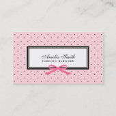 Modern Roze Zwart Polka Dot Roze Lint Blogger Visitekaartje (Voorkant)