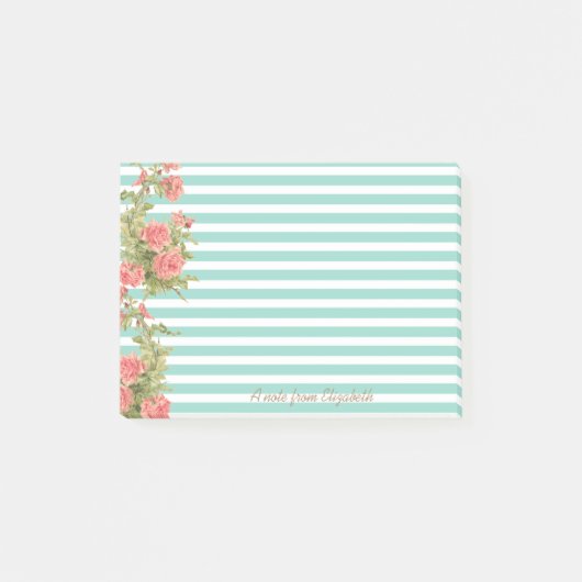 Modern, Rozen op Strepen-Personalisatie Post-it® Notes (Voorkant)
