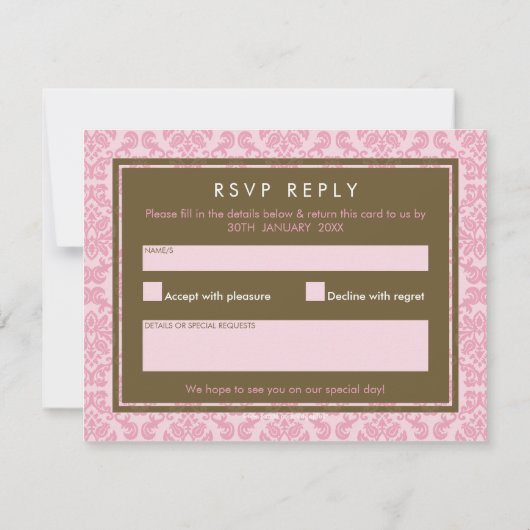 MODERN RSVP ANTWOORD KAART:: damast kleuren 9B (Achterkant)