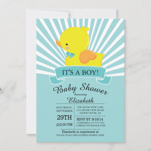 Modern Rubber Duck Boys Baby shower Uitnodiging (Voorkant)