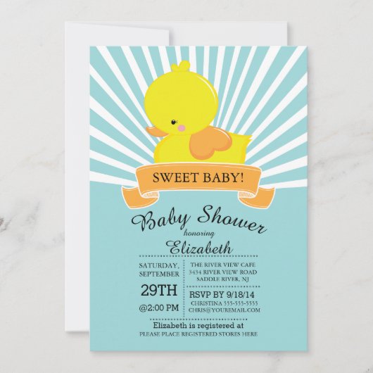 Modern Rubber Duck Neutral Baby shower Invitation Kaart (Voorkant)