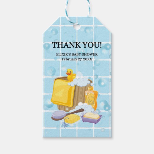 Modern Rubber Ducky Bubbles Baby shower Cadeaulabel (Voorkant)