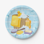 Modern Rubber Ducky Bubbles Baby shower Papieren Bordje (Voorkant)