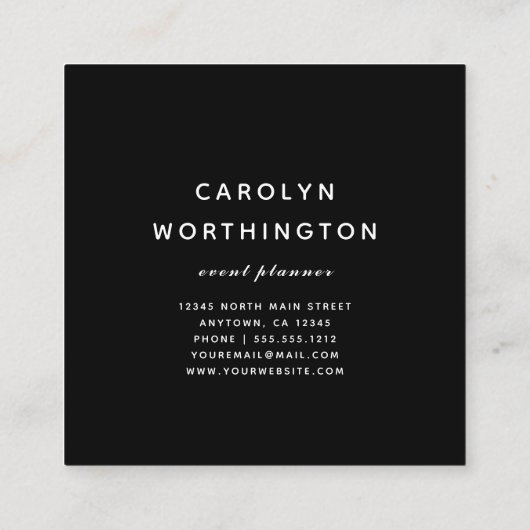 Modern Ruby Red Folie White marble Black Vierkante Visitekaartje (Achterkant)