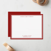 Modern Ruby Red Name & Address Note Card Notitiekaartje (Voorkant / Achterkant in situ)