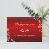 Modern Ruby Red Silver Gray Floral Wedding RSVP (Staand voorkant)