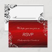 Modern Ruby Red Silver Gray Floral Wedding RSVP (Voorkant / Achterkant)