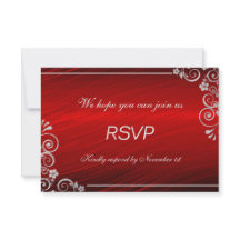 Modern Ruby Red Silver Gray Floral Wedding RSVP