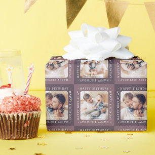 Modern ruitpatroon Gelukkige verjaardag 4 familief Cadeaupapier